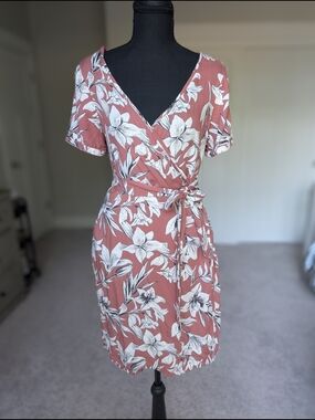 Roxy Dusty Rose Floral Wrap Midi Dress